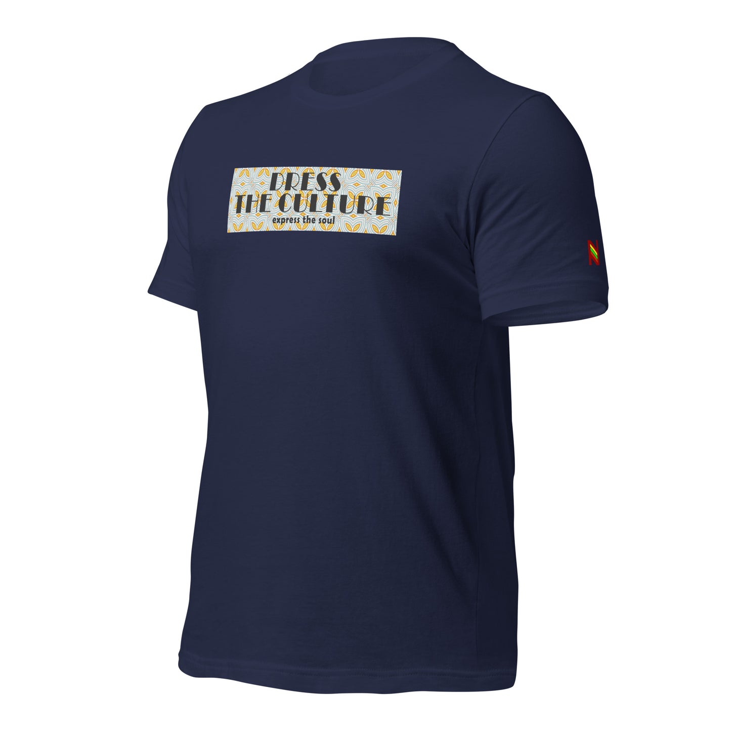 Navy t-shirt with Dress the culture logo. African inspired fashion